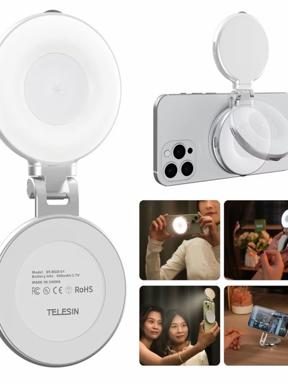 TELESIN Clip-On Selfie Ring Light - White